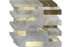 WEIMEISC 10 Sheets Backsplash Tile for Kitchen Peel and Stick, 11.81" X 11.81" Self-Adhesive Waterproof, Metal Backsplash Subway Tile, Stick on Tiles Kitchen Bathroom (Creamy)