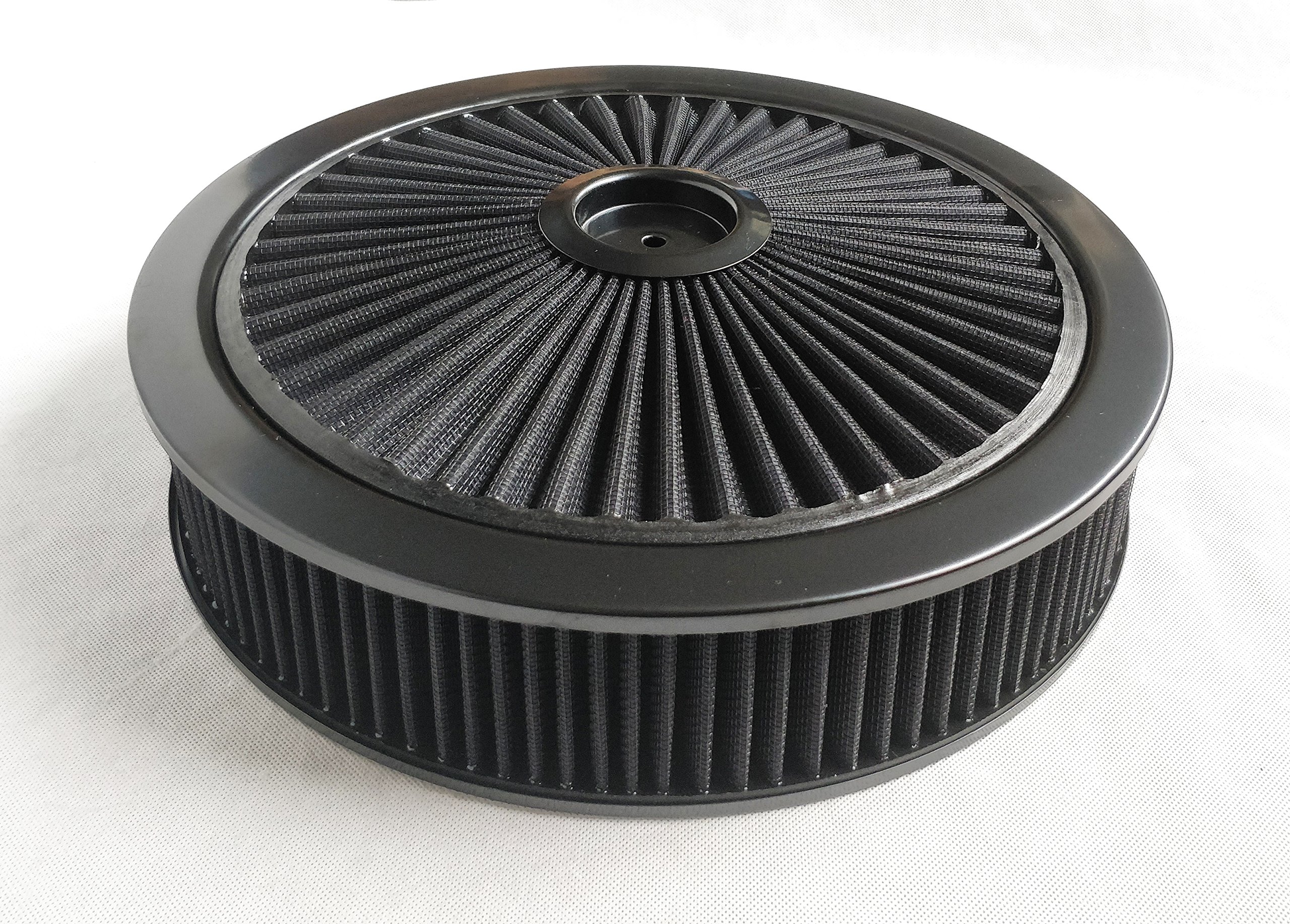A-Team Performance High Flow Replacement Air Cleaner Assembly w/Flow-Thru Lid, Washable and Reusable Round Air Filter Element Kit Includes Star Wing nut Compatible w/Chevrolet GMC Ford 14"x3" Black