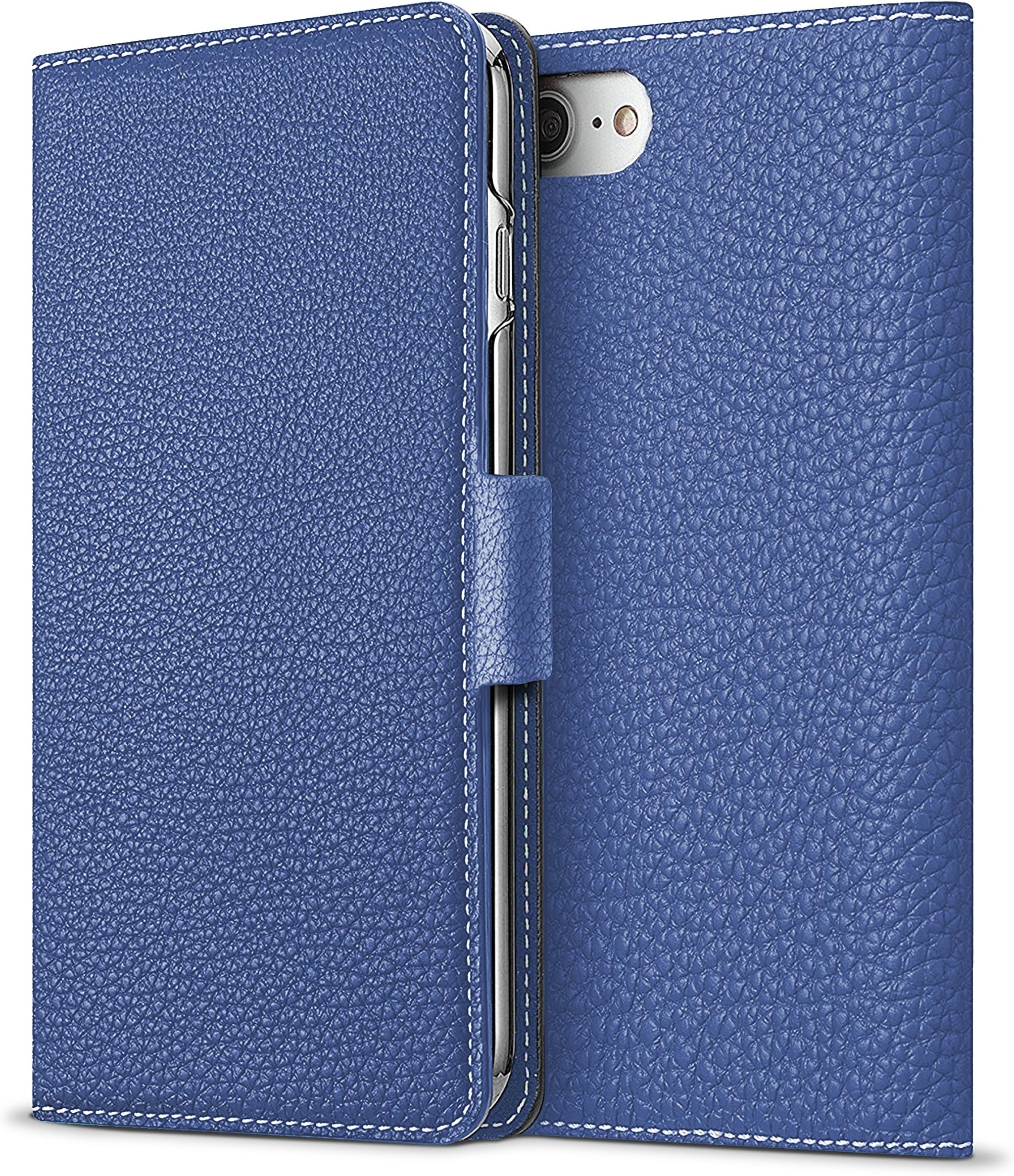 BONAVENTURA Diary Magnet Leather Wallet Case [Compatible with iPhone 8/7, Blue]
