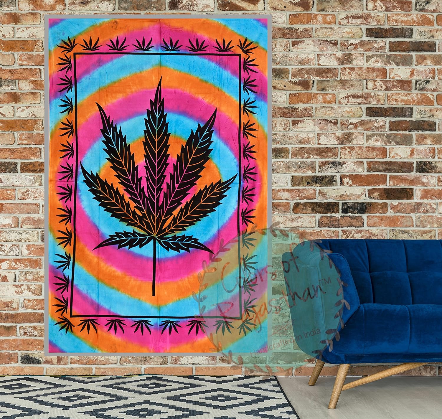 COR's Multi color Marijuana Weed Leaf Tapestry Twin