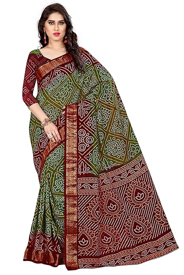 Buy Dealsure Women's Silk Bandhani Saree with Blouse Piece (DS-S3075-05,  Multicolour) at Amazon.in
