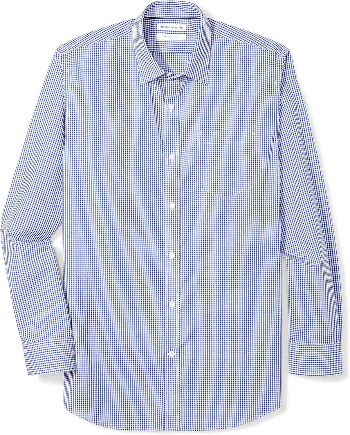  Essentials Men's Regular-Fit Wrinkle-Resistant Long-Sleeve Plaid Dress Shirt: Clothing