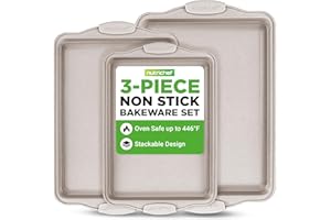 NutriChef 3-Piece Baking Sheet Set – Premium Nonstick Cookie Sheets with Silicone Handles, Oven Safe & Warp-Resistant, Small,