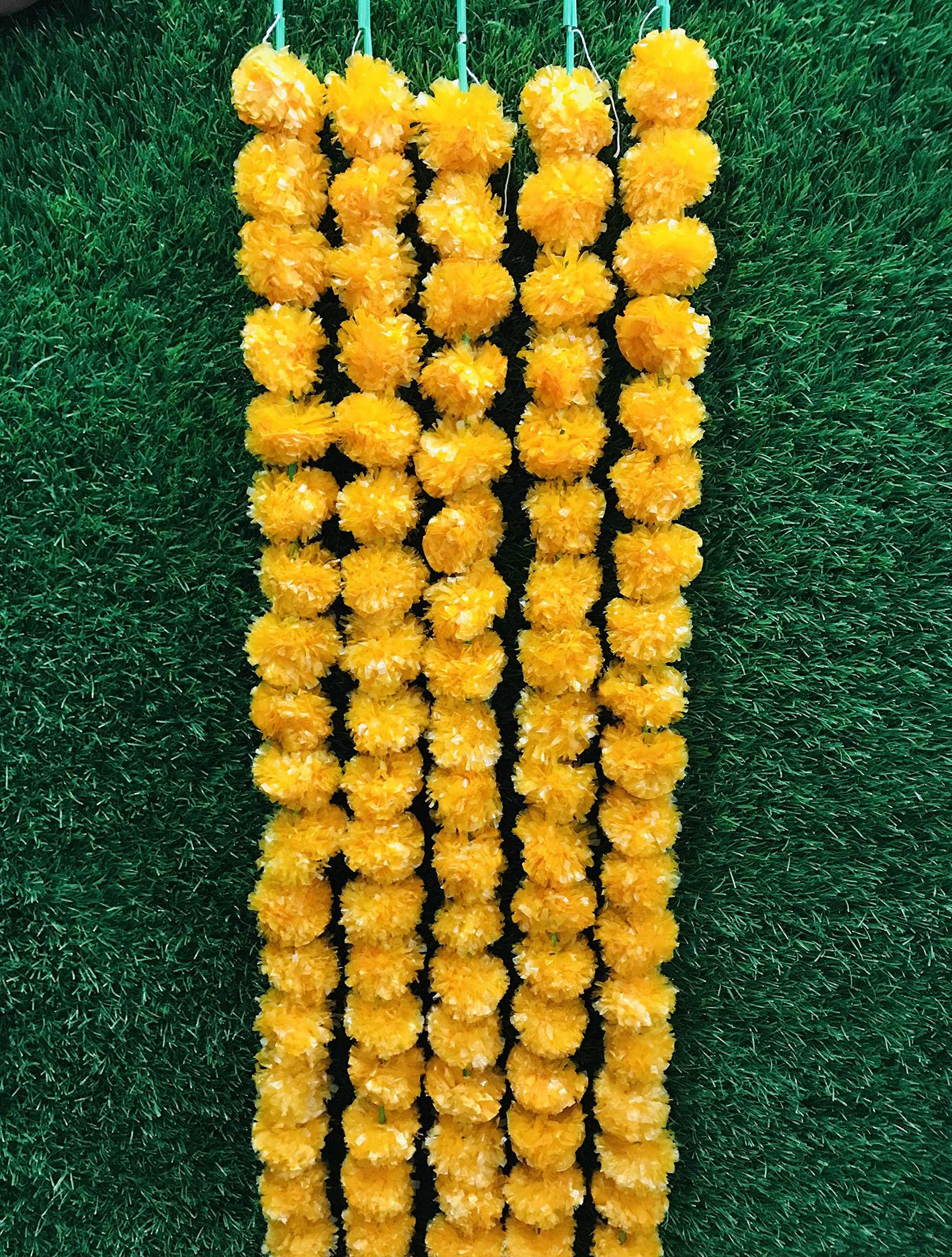 5 PC - 5 feet Marigold Garland |Indian/American Wedding Party Mantle Decoration, Faux Garlands Wedding Garland, Diwali Decoration, Spring Bush Floral! (Orange)
