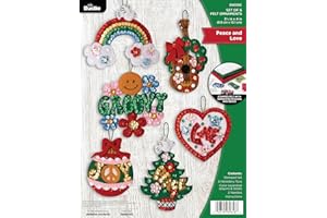 Bucilla, Peace and Love, Felt Applique 6 Piece Ornament Making Kit, Perfect for DIY Arts and Crafts, 89658E