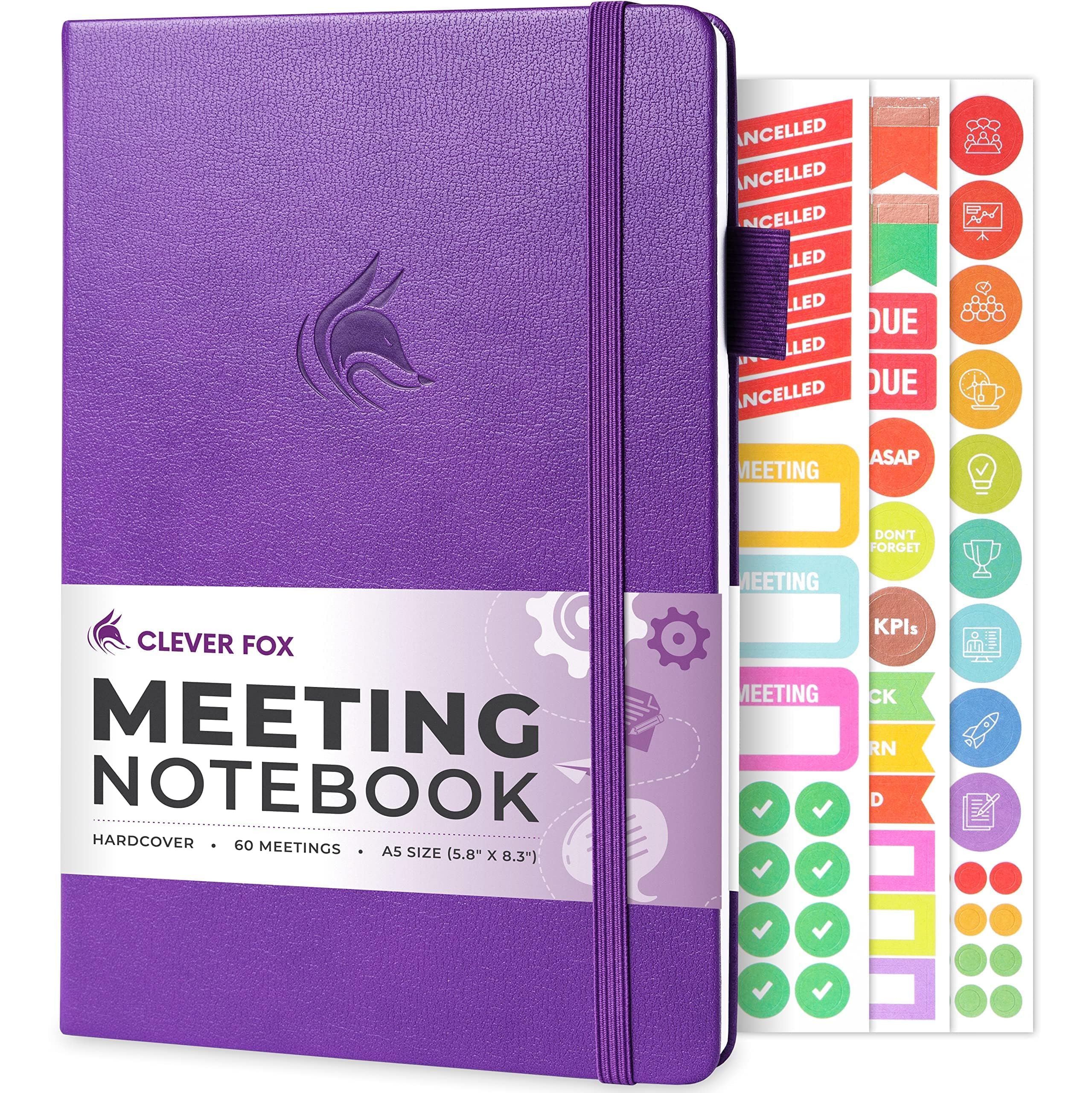 Clever Fox Meeting Notebook – Work & Business Organizer with Notes & Action Items – Notepad for Project Management & Meetings, A5 (Purple) — image 1