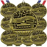 Express Medals Pack of 10 (or More) Engraved Scholastic Academic Award Medals with RWB Neck Ribbons