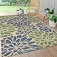 JONATHAN Y SMB110B-8 Zinnia Modern Floral Textured Weave Indoor Outdoor Area-Rug Bohemian Coastal Easy-Cleaning Bedroom Kitchen Backyard Patio Non Shedding, 8 X 10, Navy/Green