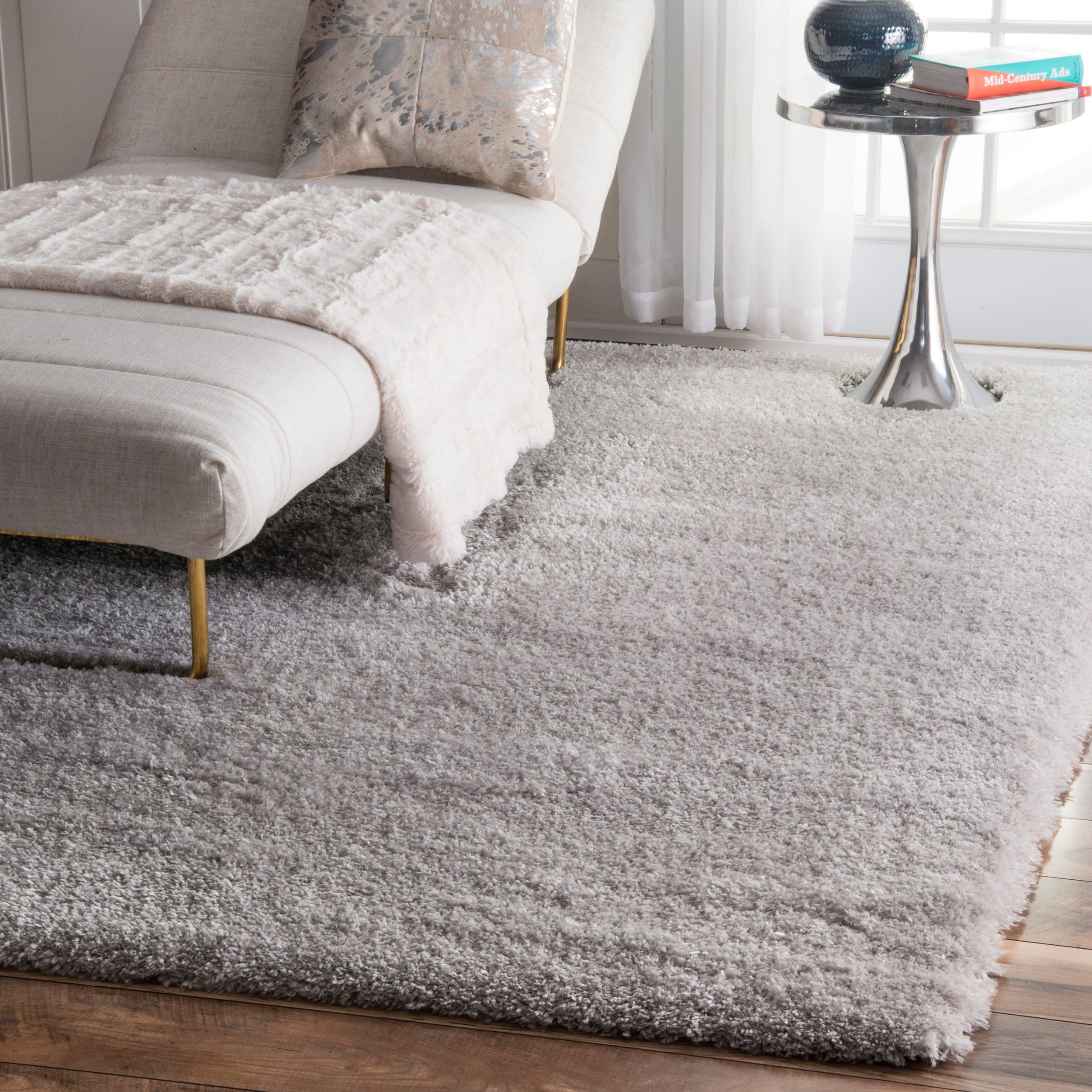 Soft & Plush Nursery Solid Silver Kids Shag Area Rugs, 8 Feet by 10 Feet (8' x 10')