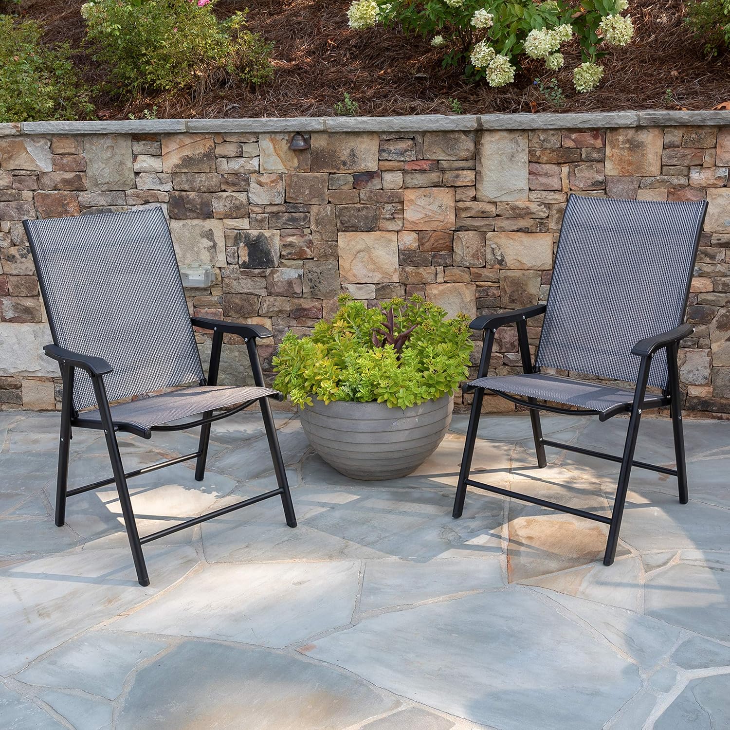 Flash Furniture Black Outdoor Folding Patio Sling Chair (2 Pack) : Garden & Outdoor