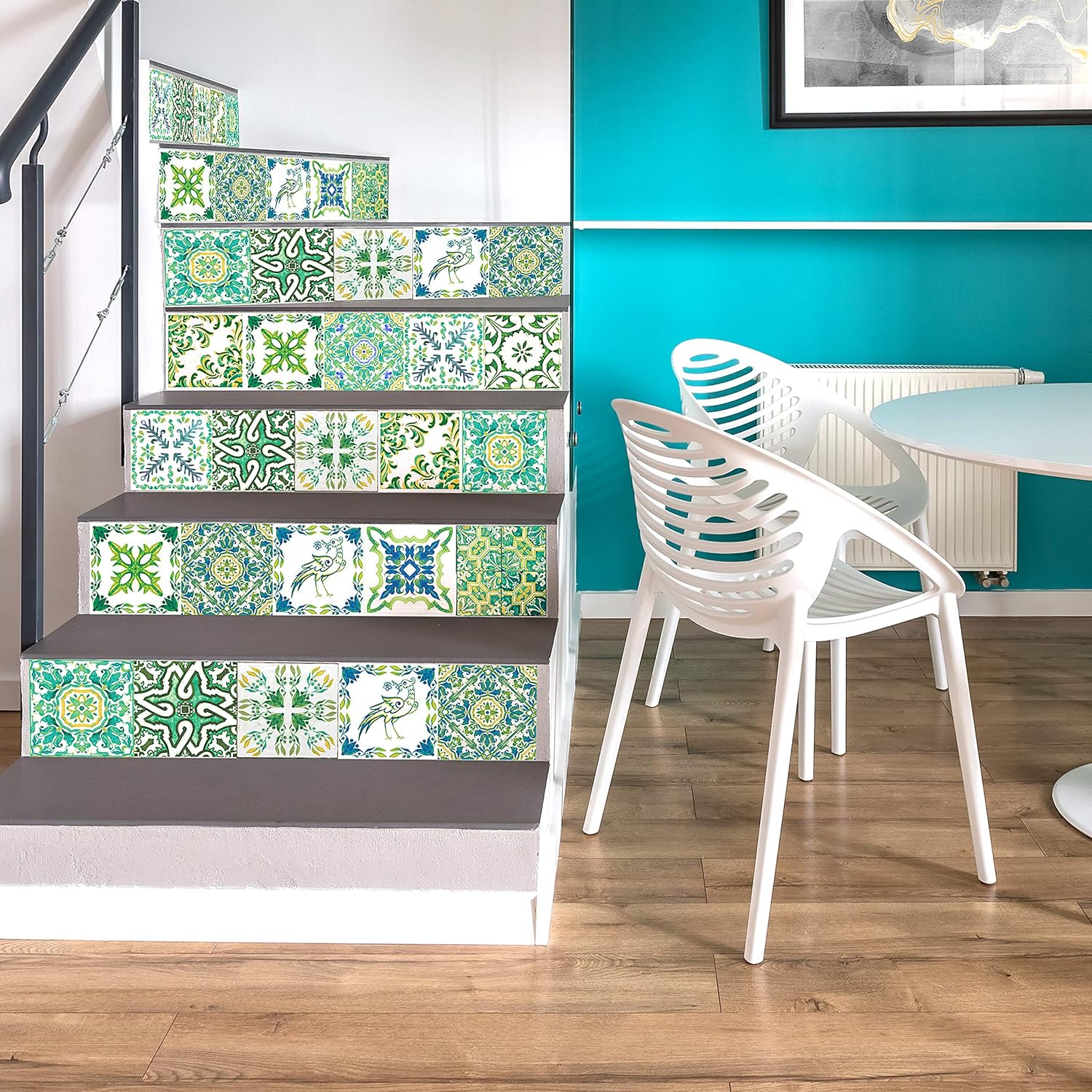 WALPLUS 96 Pcs 15cm (6") Turkish Green Mosaic Tile Stickers - Image 3