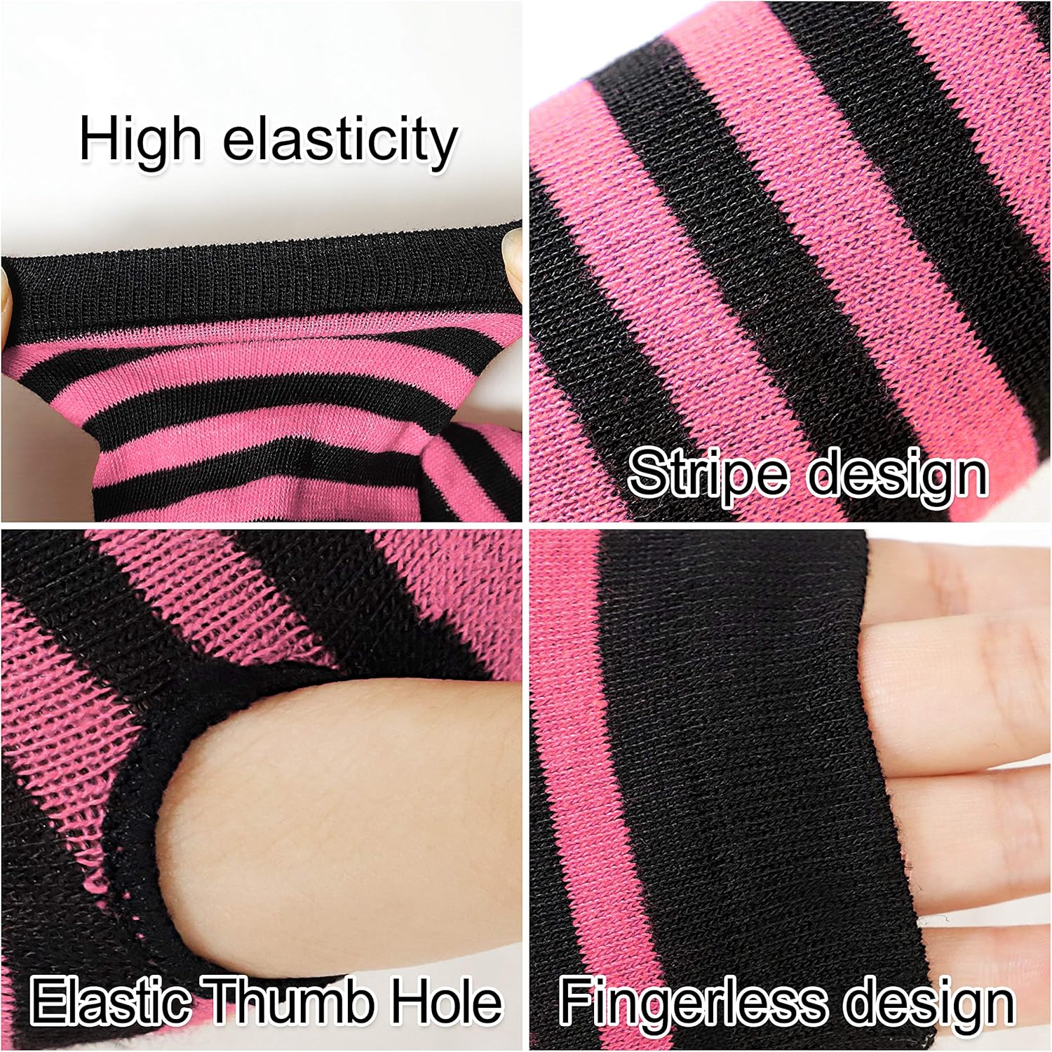 Bellady 3 Pairs Striped Arm Warmers Fingerless Gloves for Women, Pink at  Women’s Clothing store