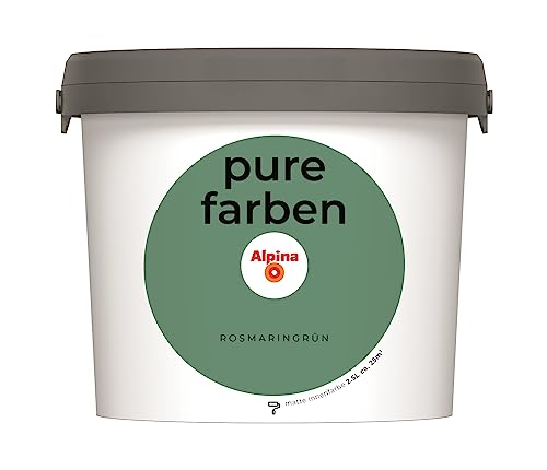 Alpina pure farben Wandfarbe – Rosmaringrün – strapazierfähige und atmungsaktive Innenfarbe – ergiebig, gut deckend & reinigungsfähig – 2,5 Liter
