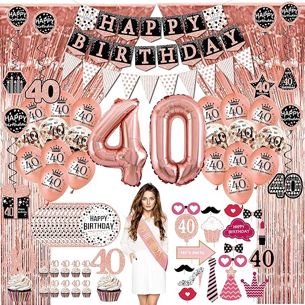 40TH BIRTHDAY DECORATIONS FOR WOMEN – (76PACK) ROSE...