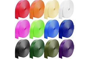 Grosun 12 Rolls Nylon Webbing 1 inch 1.5 inch 2 inch Nylon Strap Webbing Straps Backpack Straps Nylon Belt, 10 25 50 3.3 Yards Webbing Strapping