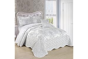 Serenta Damask 4 Piece Bedspread Set, King, White