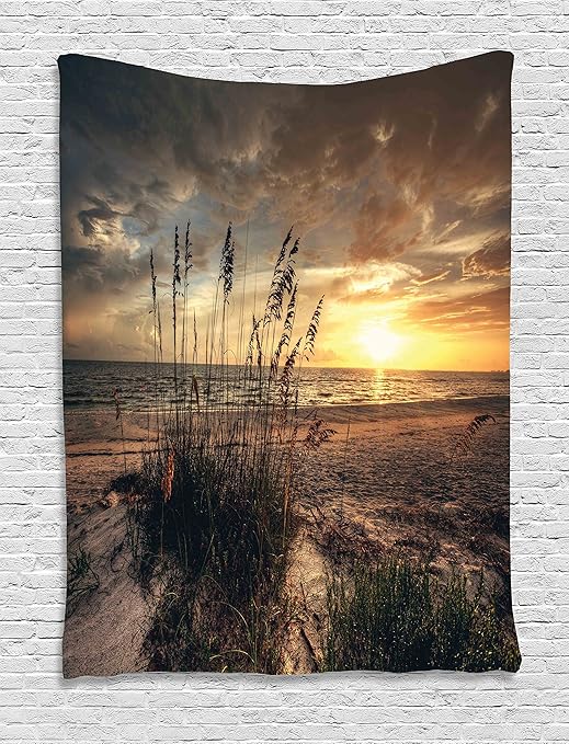 Amazon.com: Ambesonne Beach Tapestry, Calm Coastal Scene with Horizon in The Middle of Nowhere ...