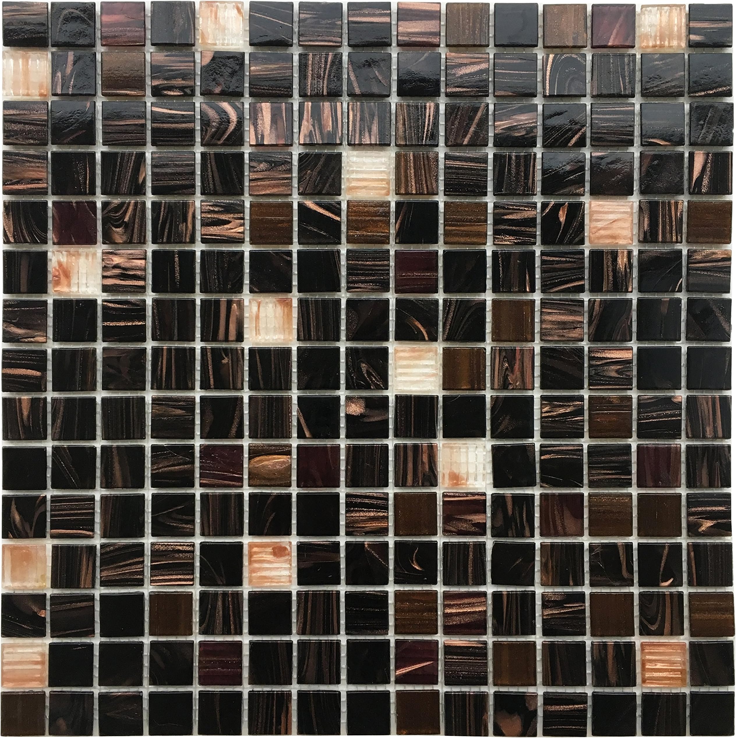 Dark Chocolate Brown Iridescent Glass Backsplash Mesh-Mounted 3/4 x 3/4" Mosaic Tiles for Kitchen Bathroom (1 Box / 10 Sheets)