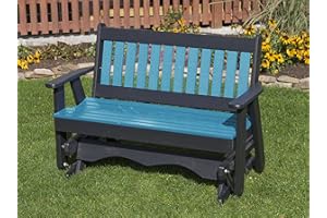 ECOMMERSIFY INC 5FT-Aruba Blue-Poly Lumber Mission Porch Glider Heavy Duty Everlasting PolyTuf HDPE - Made in USA - Amish Crafted