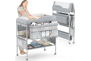 WOFAFA Portable Baby Changing Table, Foldable Changing Table Dresser Baby Changing Station, Height Adjustable Waterproof Diaper Changing Table Pad Topper, Newborn Nursery Organizer