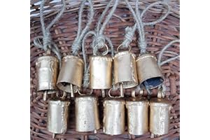 HIGHBIX 7cm Big Vintage Rustic Lucky Tin Metal Cow Bells Handmade Christmas Décor Bells on Jute Rope (10, Cylinder)