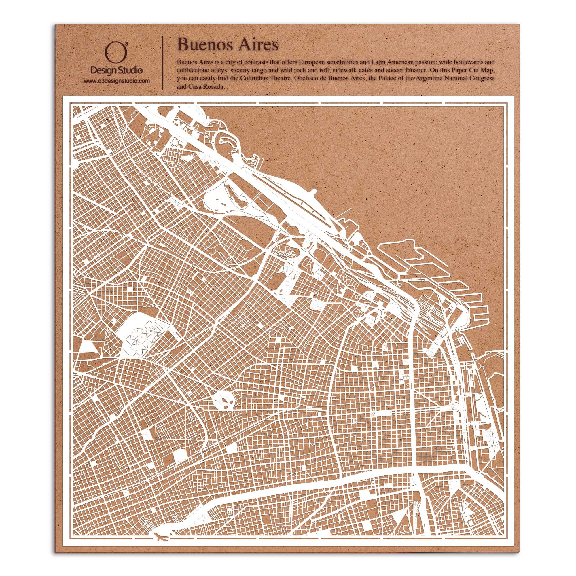 Buenos Aires Paper Cut Map by O3 Design Studio White 30x30 cm Paper Art — image 1