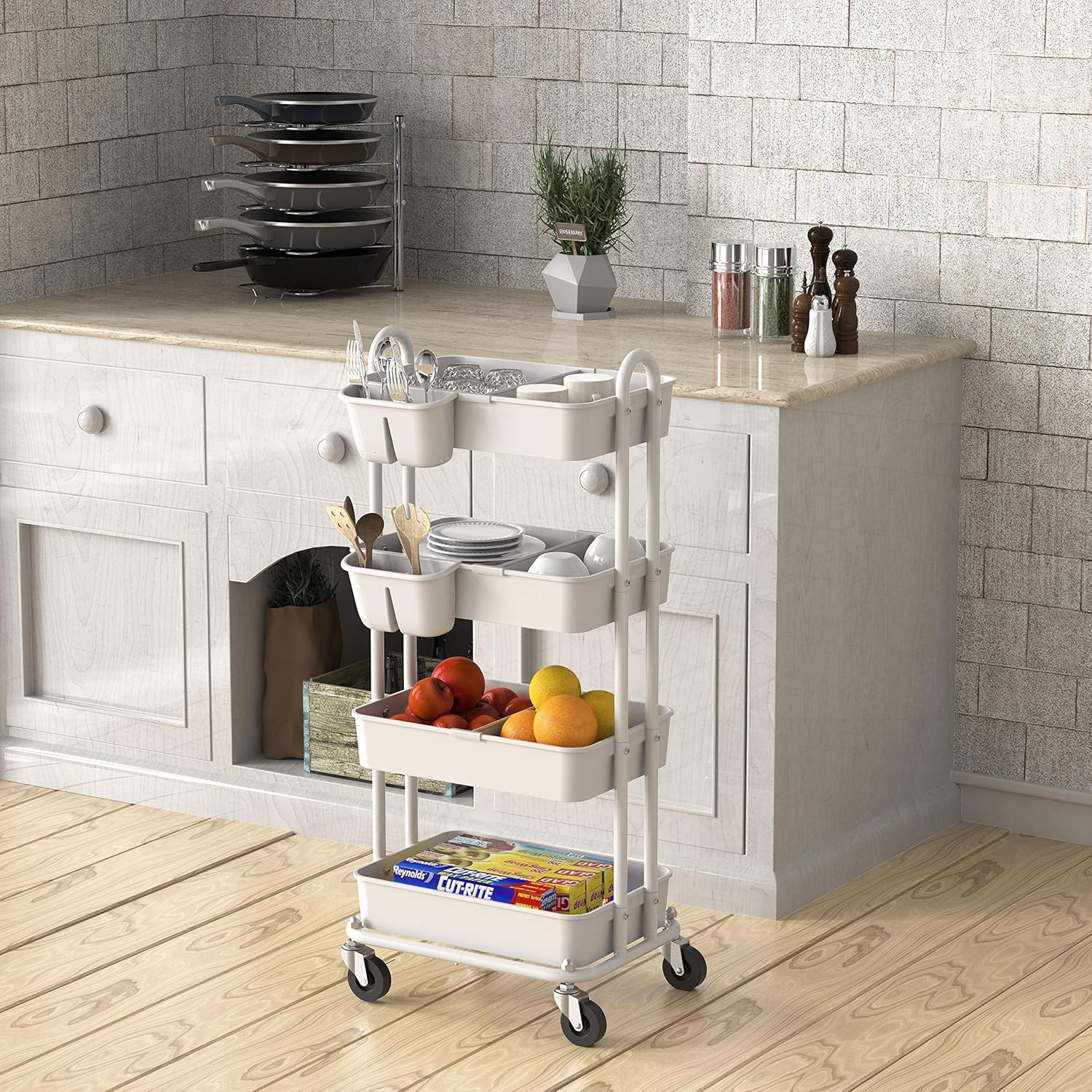 SimpleHouseware Heavy Duty 4-Tier Utility Rolling Cart, White : Office Products