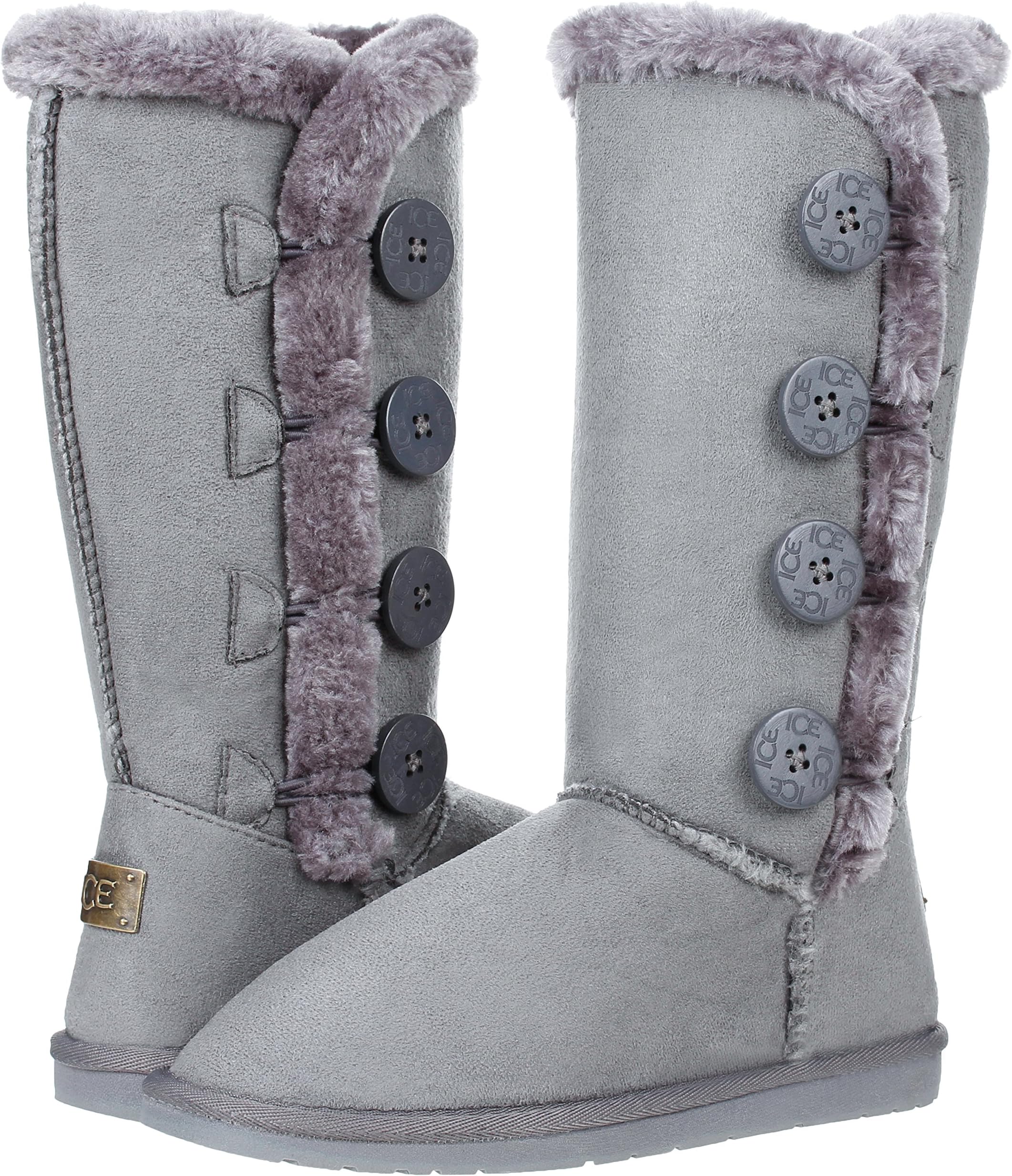 CLOVERLY Women's Four Button Faux Fur Lined Shearling Mid Calf Winter Boots