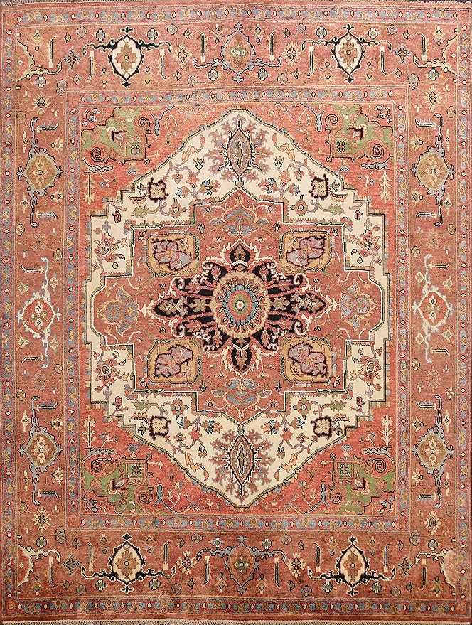 Square Geometric Heriz Oriental Area Rug HandKnotted Wool Carpet 10x10 (10' 0'' x 9