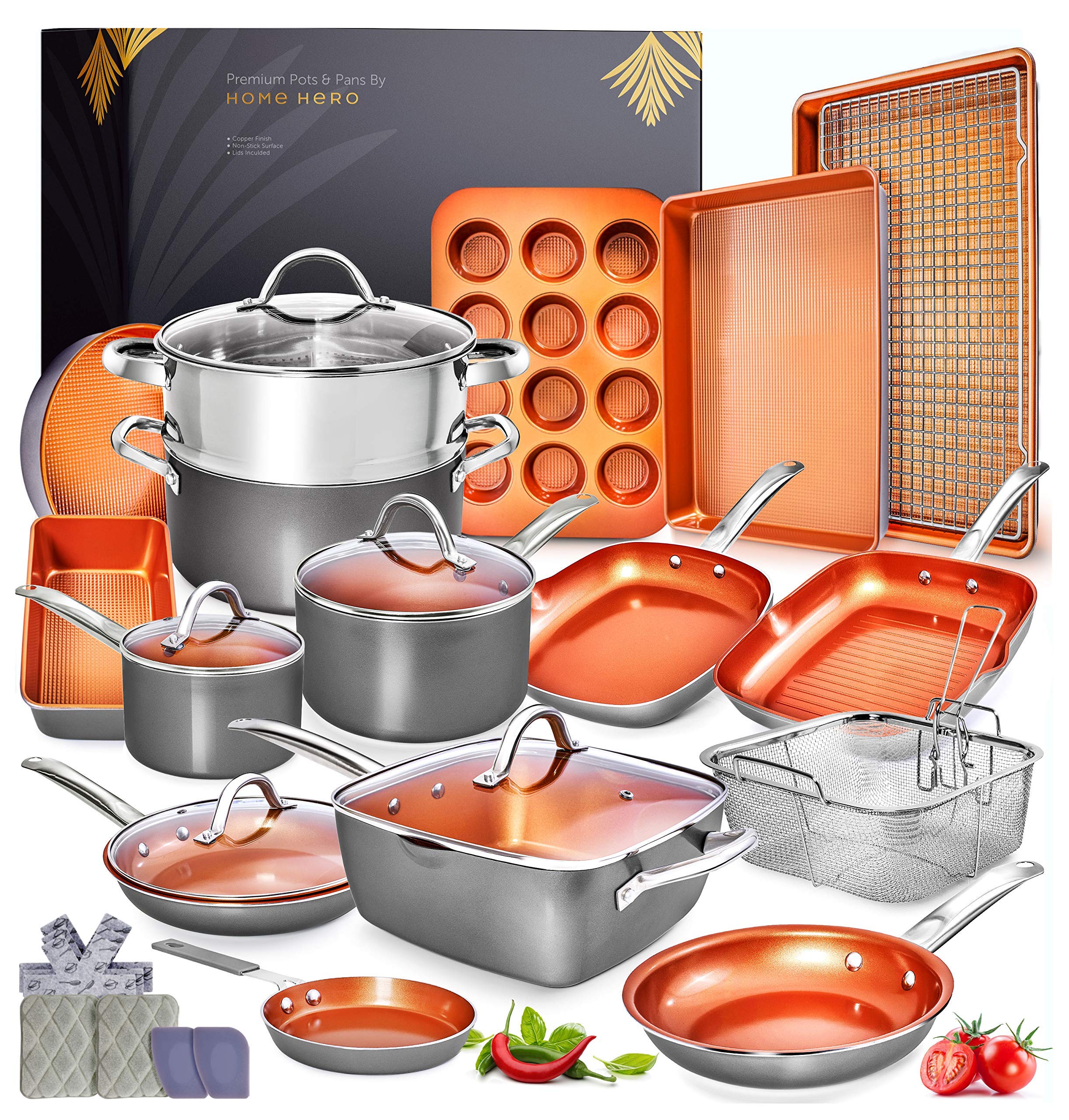 Home Hero Copper Pots And Pans Set 23pc Copper Cookware Set Copper Pan Set Ceramic Cookware