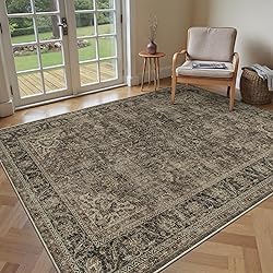 WondRg 4x6 Washable Brown Vintage Area Rug for