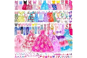 BYMORE 138 Pcs Doll Clothes and Accessories, 5 Wedding Gowns 9 Fashion Dresses 3 Tops 3 Pants 3 Bikini Swimsuits 20 Shoes for 11.5 inch Doll Christmas Stocking Stuffers Girls Gift Age 5-7 8-10