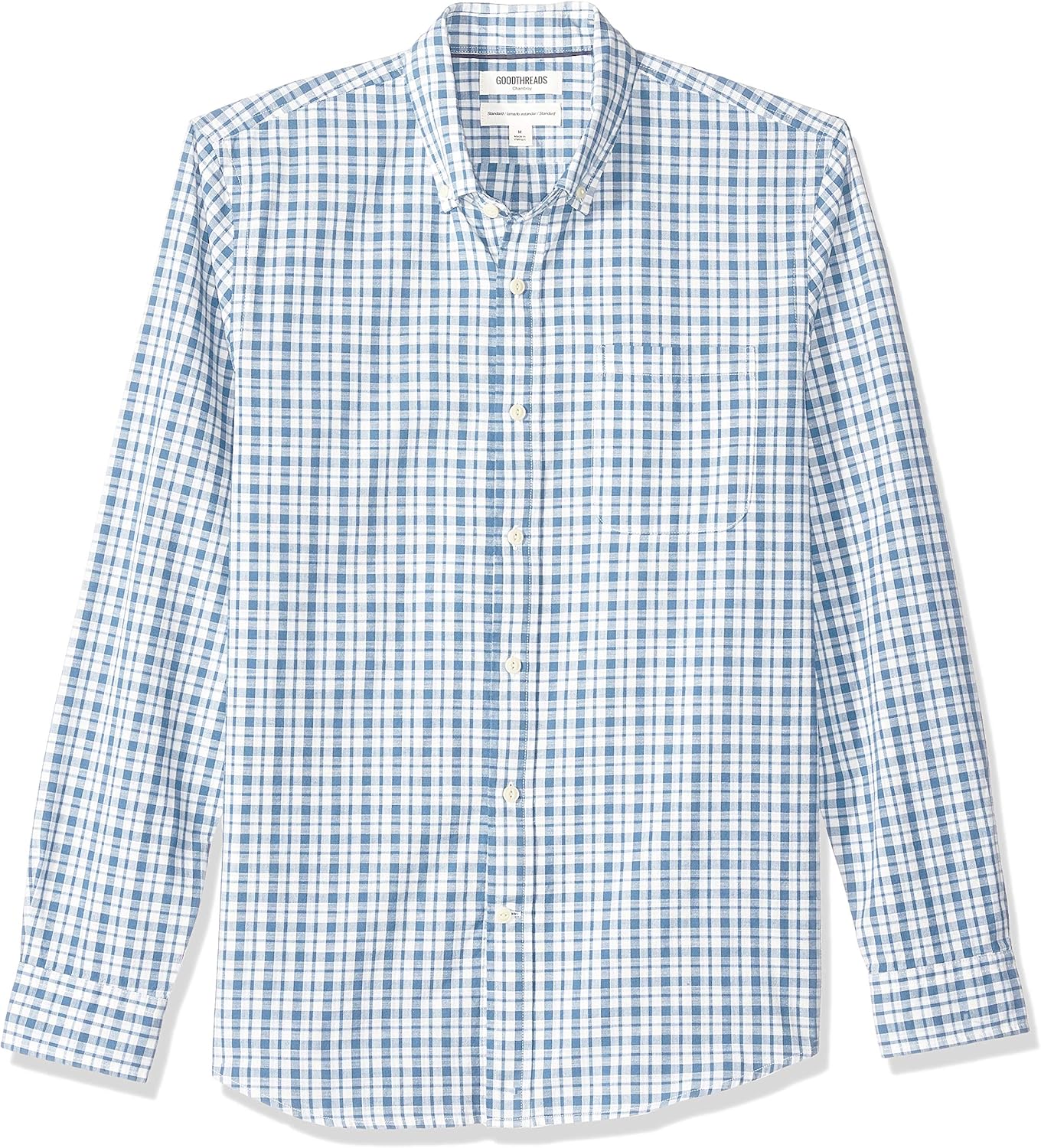  Brand - Goodthreads Men's Standard-Fit Long-Sleeve Chambray Shirt: Clothing