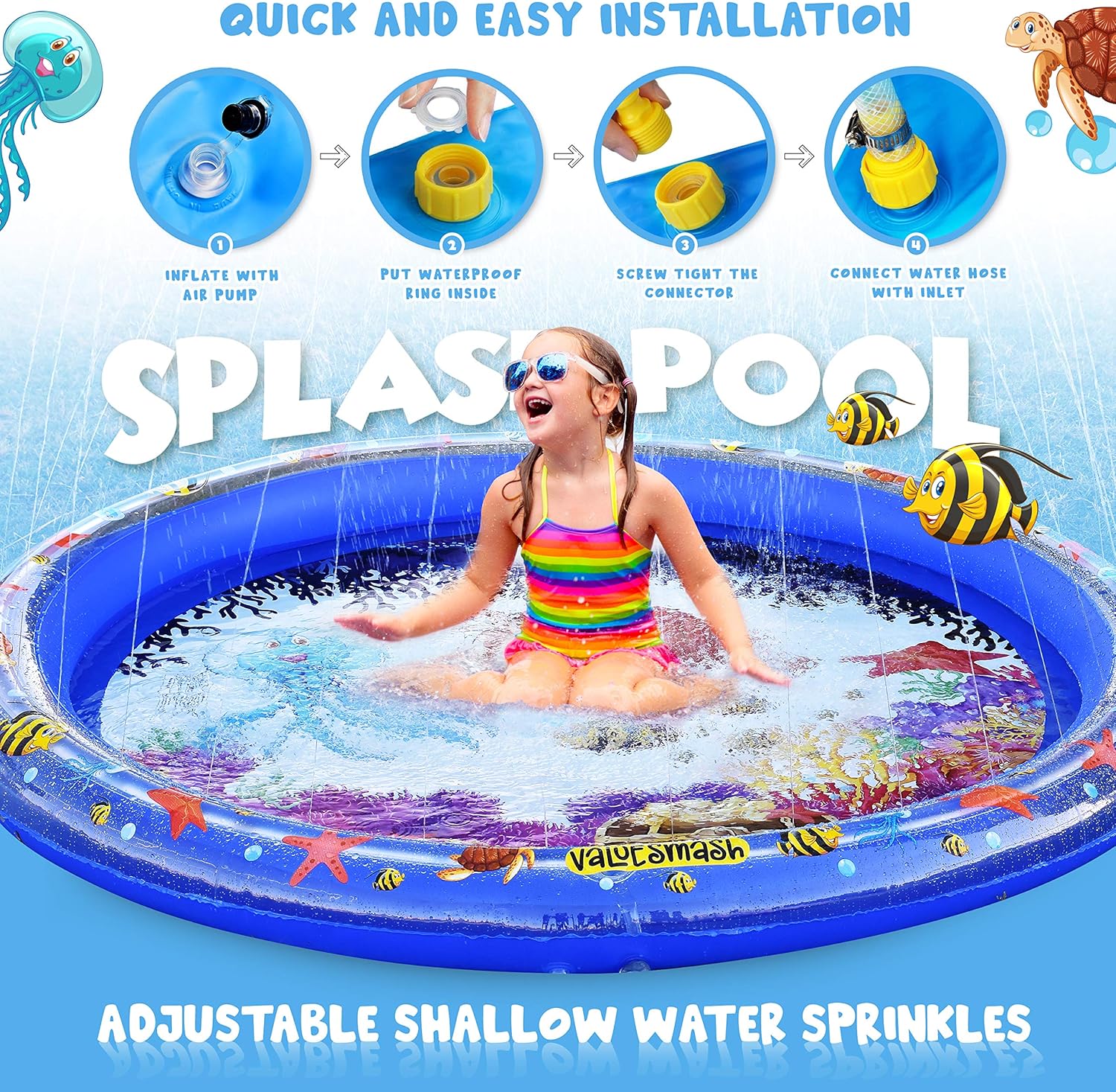 RFAQK Air Inflatable Splash Pad and Pool for Toddlers and Dogs-4 in 1 Sprinkler for Kids and Pets with Toys-Durable Wading Kiddie Pool-Outdoor Water Toys for Ages 1-12 Years Old: Toys & Games
