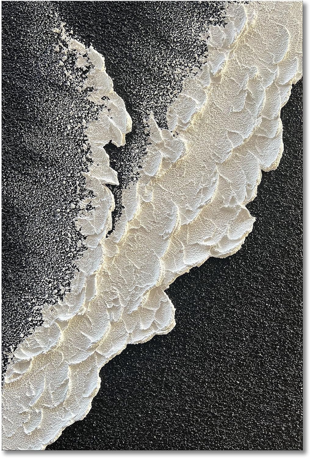Paintings - NANKAI Handcrafted Thick Texture Black and White Abstract Canvas art Ocean Wave Beach Landscape Oil Painting Home Wall Art Deco Oil Painting 24X36 Inches