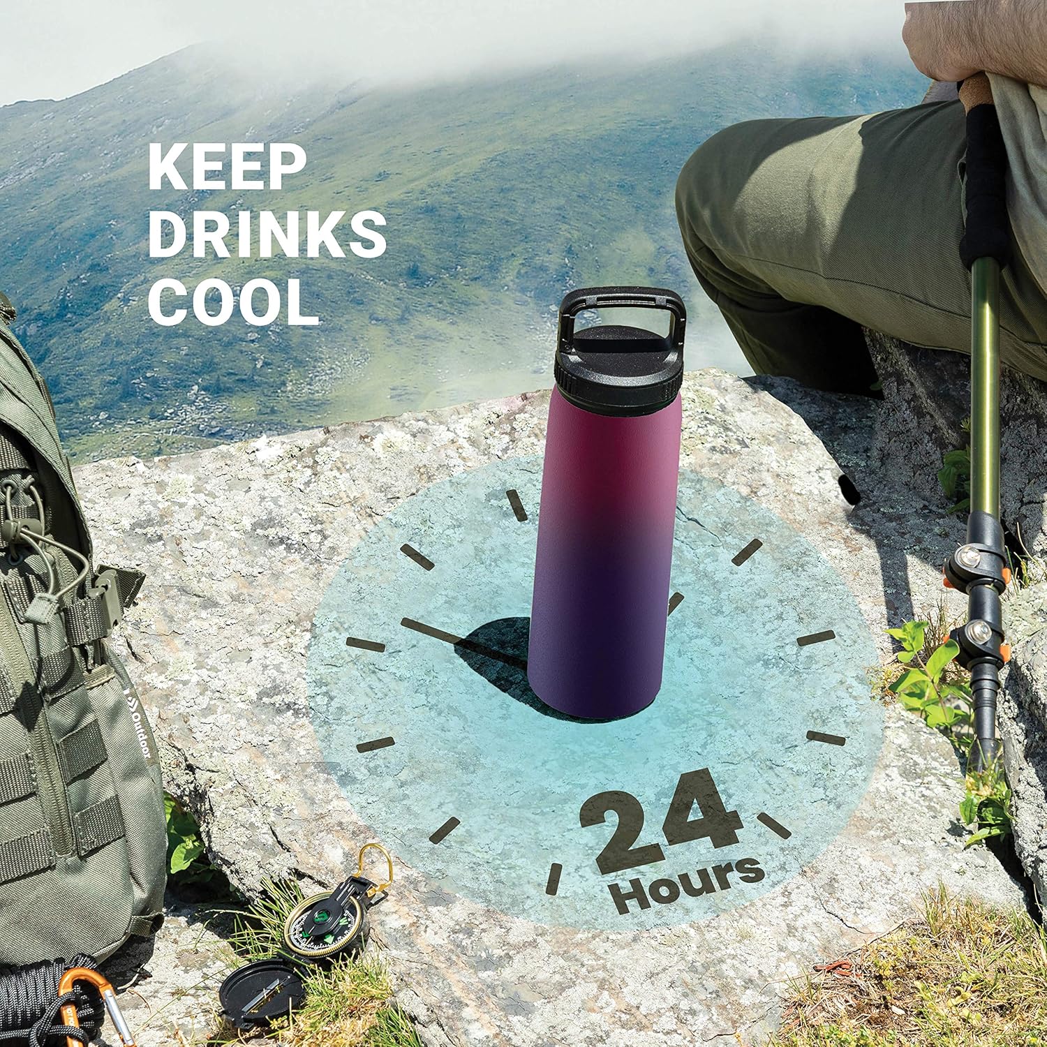 Triple-Insulated Stainless Steel Water Bottle with Straw Lid - Flip-Top Lid - Wide-Mouth Cap (26 oz) Insulated Water Bottles, Keeps Hot and Cold - Great for Hiking & Biking (Dreamy Purple) : Sports & Outdoors