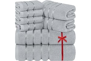 Utopia Towels 8 Piece Luxury Towel Set, 2 Bath, 2 Hand, and 4 Wash Cloths, 600 GSM Ring Spun Cotton, Highly Absorbent Viscose Stripe Towels, Ideal for Everyday use, Cool Grey