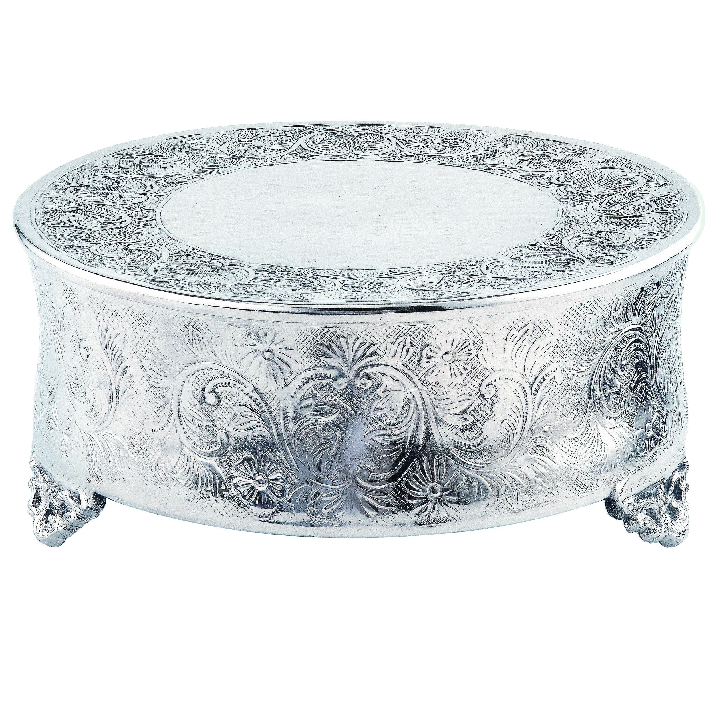 Elegance Round Ornate Wedding Cake Stand, 14", Silver