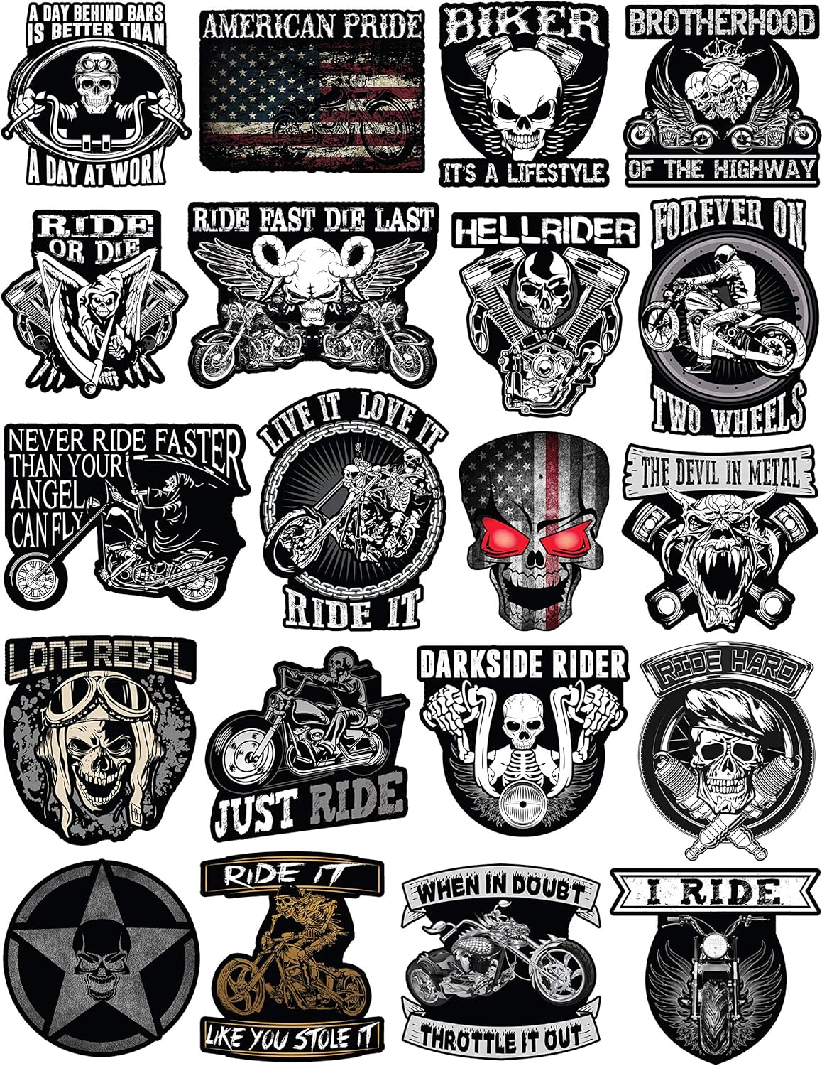 20 Motorcycle Stickers - 100% Vinyl - Stickers for Adults - Badass