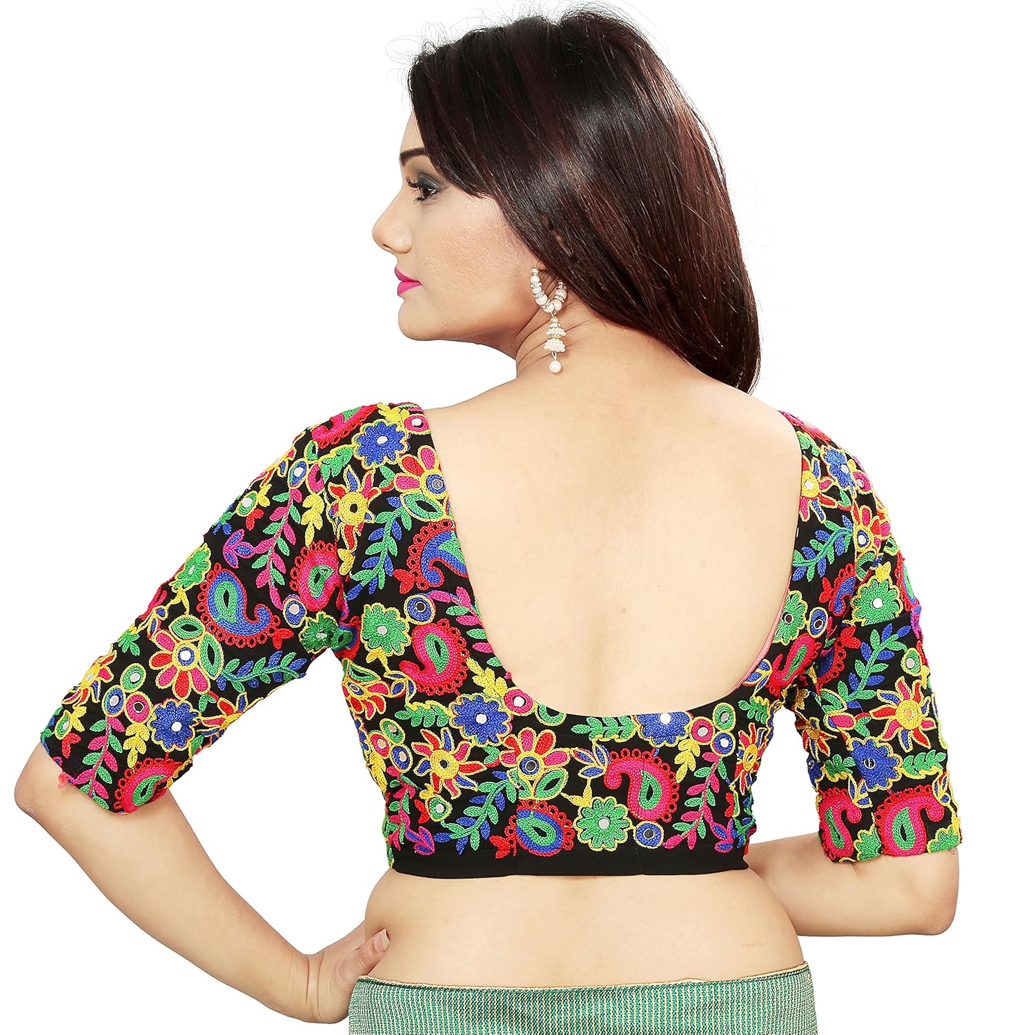 arsh impex women'sunstitched georgette embroidered blouse piece, 1m (black, aarsh_6002)