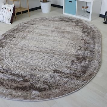 Amazon De Mynes Home Teppich Beige Oval Wohnzimmer Velour Bordure
