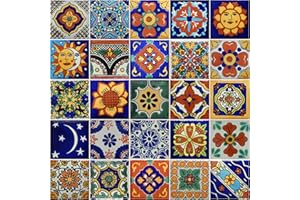 COLOR Y TRADICIÓN 25 Hand Painted Decorative Talavera Mexican Tiles 2"x2"