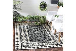 SAFAVIEH Veranda Collection 6'7" Square Black / Cream VER099 Boho Indoor/ Outdoor Non-Shedding Easy Cleaning Patio Backyard Porch Deck Mudroom Area Rug