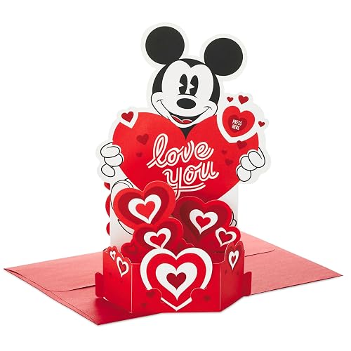 Hallmark Valentines Card, Musical Valentines Day Card, 3D & Pop Up, Light Up Heart, Disney, Mickey Mouse, Gold, Pink, Blue, White