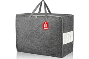 Besslly 84L Extra Large Storage Bags, Folding Moving Comforter Blanket Storage Bags Closet Organizers and Storage Containers with Strong Handles&Zippers Clear Window for Clothes Bedding Pillow, Black