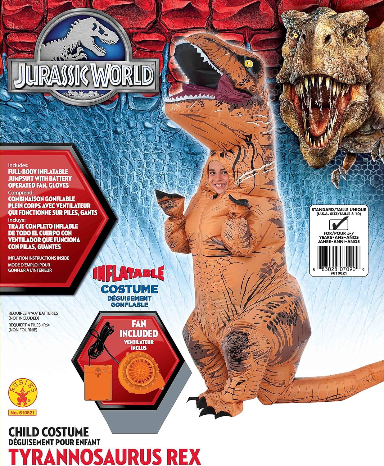 Rubie's Child's Jurassic World T-Rex Inflatable Costume, Small, Brown: Toys & Games