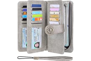 Lavemi Womens Large Capacity Genuine Leather RFID Blocking Wallets Wristlet Clutch Card Holder