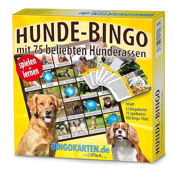 DiPrint Hunde-Bingo Spiel mit 75 Hunderassen