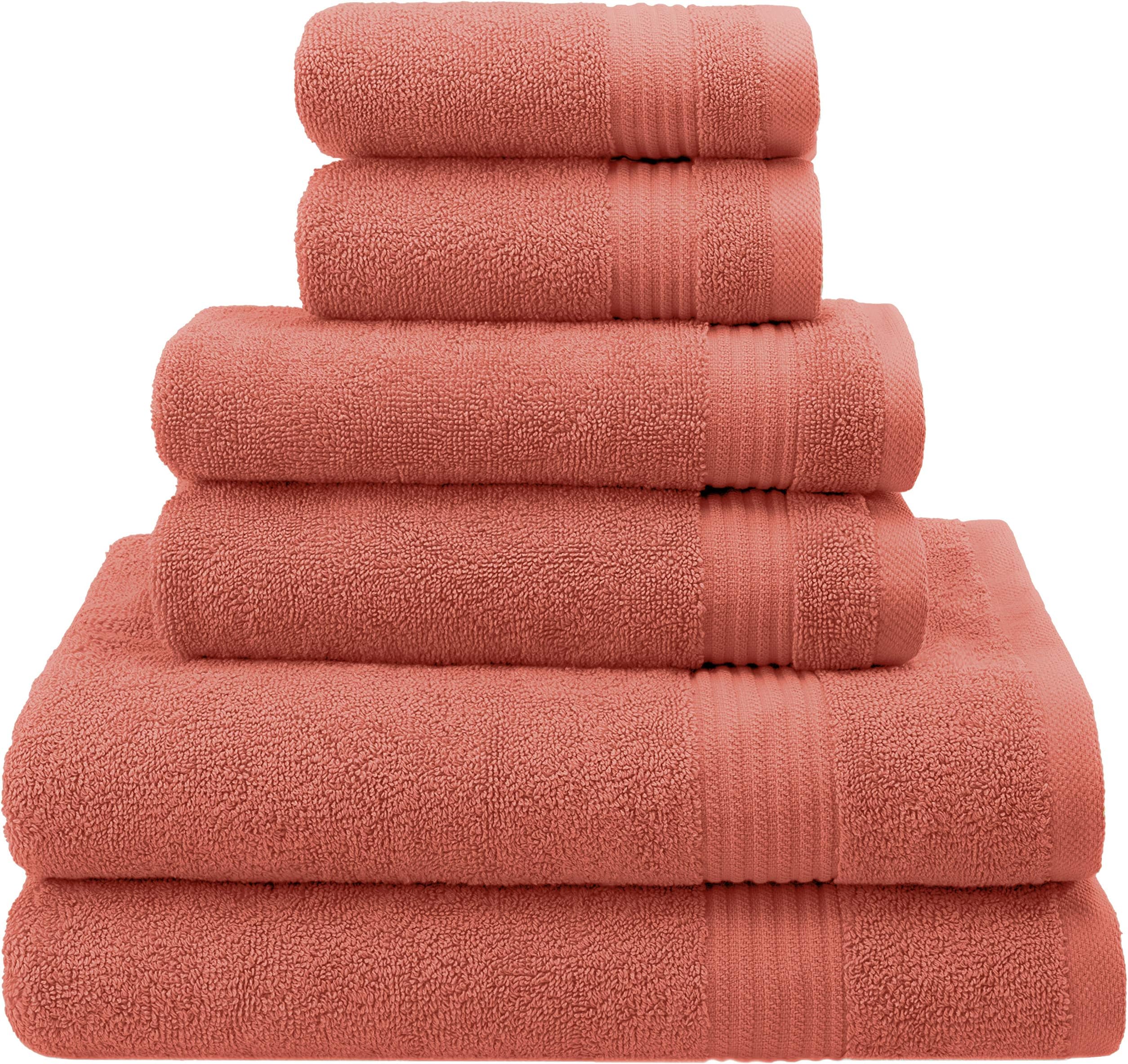 Hotel & Spa Quality, Absorbent and Soft Decorative Kitchen and Bathroom Sets, Cotton, 6 Piece Turkish Towel Set, Includes 2 Bath Towels, 2 Hand Towels, 2 Washcloths, Coral