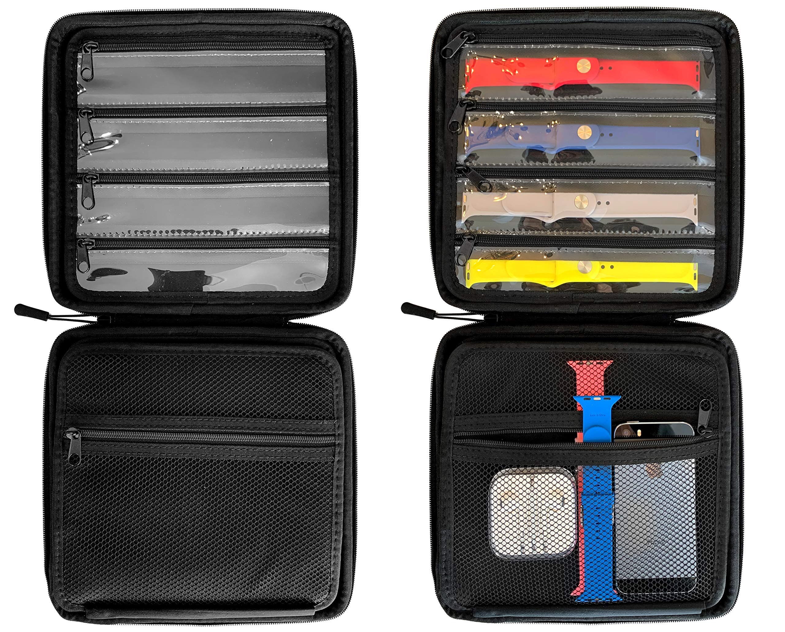 Zero Mass Travel Carrying Case/Folder, Organizer for Apple Watch Bands, Smart Watch Bands, Stores 12-24 Straps, Extra Pocket for Additional Storage (Black)